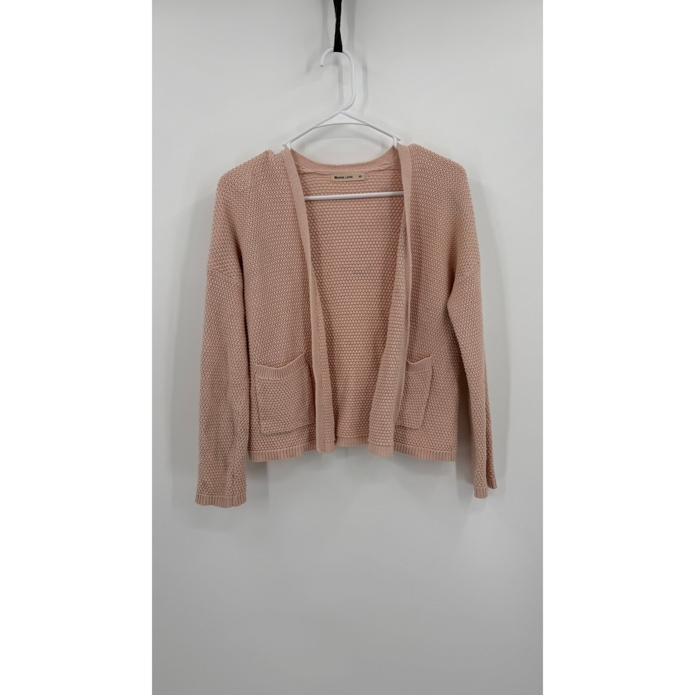 Marine Layer Womens XS Pink Waffle Knit Open Front Cotton Cardigan Sweater